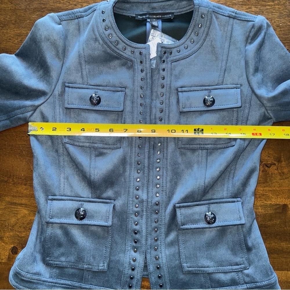 NWT $175 White House Black Market Indigo Blue Ultrasuede Studded Jacket Size 2 - Picture 12 of 13